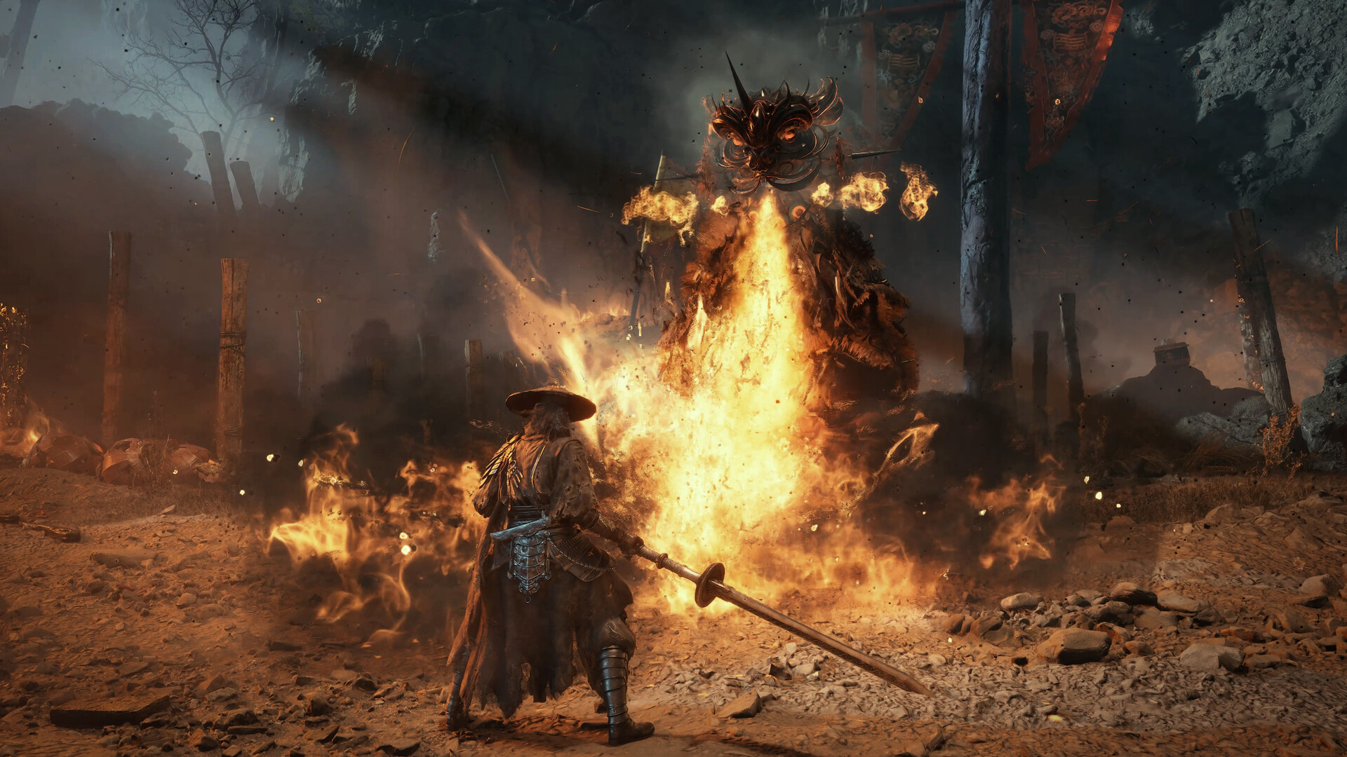 Phantom Blade Zero fire spirit encounter with Soul holding a long blade